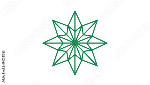 Geometric star shape illustration with symmetrical green lines and intricate design viewed from directly above