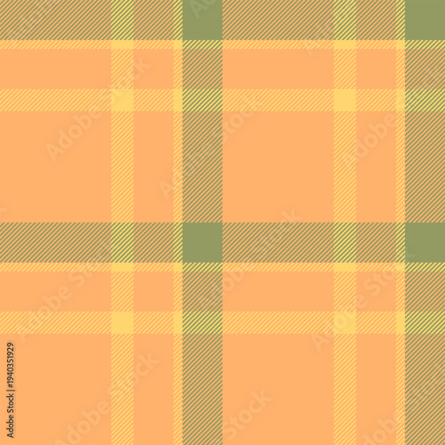 Aged vector texture plaid, continuity fabric tartan background. Oktoberfest check pattern seamless textile in orange and lime colors.