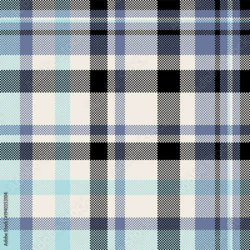 Collage texture check pattern, retro vector fabric seamless. Rest textile plaid tartan background in white and blue colors.