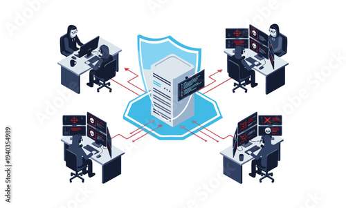 Wallpaper Mural Cybersecurity team protecting server data with advanced network security. Torontodigital.ca