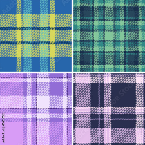 Vintage plaid pack inspired retro fabrics. Nostalgic tartan designs suit scrapbooking, invitations, crafts. Vector detailing preserves charm.
