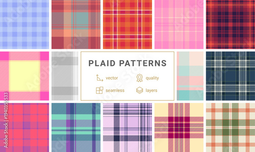 Plaid pack created for industrial and creative textile applications. Vector patterns perfect for fashion collections, upholstery, home fabrics, and digital mockups.