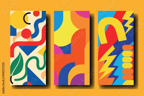 Vibrant poster designs featuring abstract art colorful patterns and geometric shapes