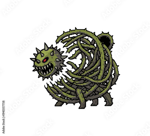 Abstract illustration of a spiky creature on a dark background