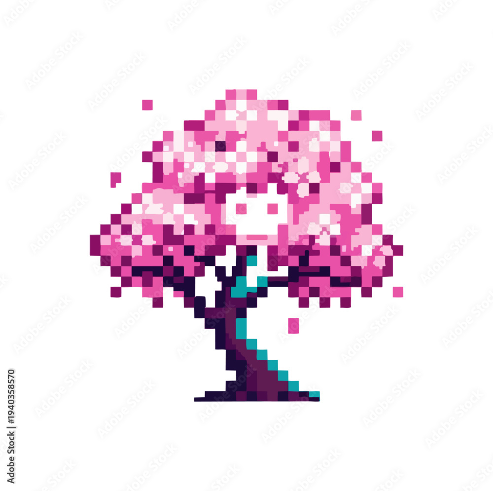 Obraz premium Pixelated female warrior in pink attire poses against black backdrop