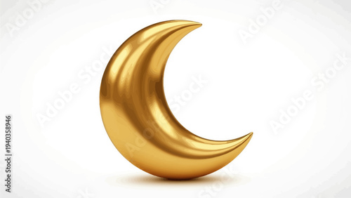 Golden crescent moon shape glistens in the light with a smooth, shiny surface, symbolizing celestial body