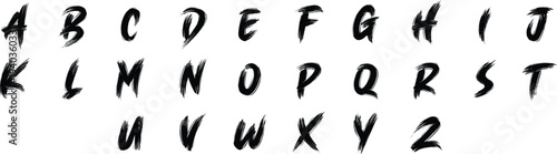 Brush alphabet lettering set with expressive hand painted characters. Grunge ink style typography collection featuring bold artistic strokes ideal for posters, branding, headlines, and creative design