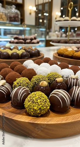 Wallpaper Mural Assorted Chocolate Truffles on Wooden Platter. Torontodigital.ca