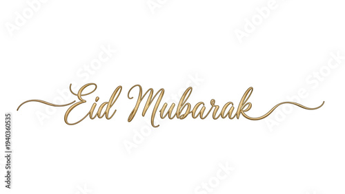 Celebratory Eid Mubarak greeting card with elegant calligraphy and decorative swirls on a clean background