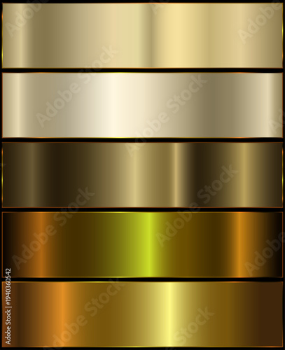Collection of golden gradients. gold metallic. Premium gold gradient swatch palette set