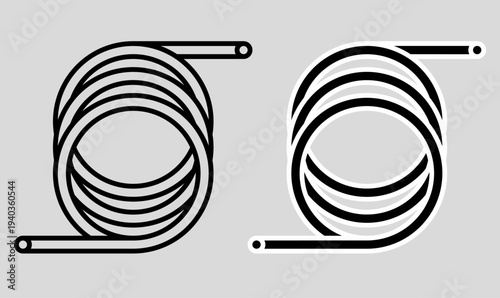 hose also called a hose-pipe. vector illustration water hose roll in outline and silhouette