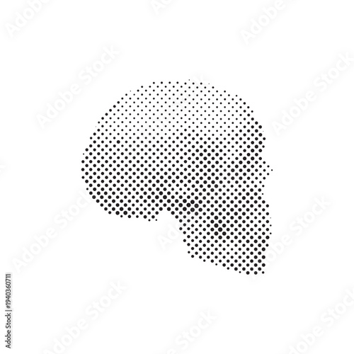 Black and White Halftone Dotted Side View Skull Vector