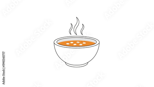 A steaming bowl of soup with vegetables viewed from directly above on a plain surface