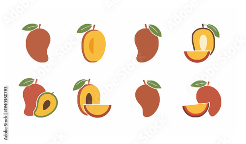 Minimal Mango Fruit Icon Set Tropical Food Vector Illustration EPS 10