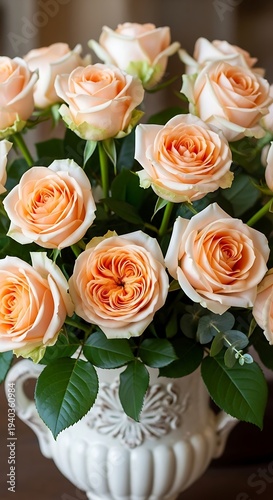 Wallpaper Mural Beautiful Peach Roses in White Vase. Torontodigital.ca