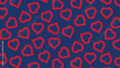Red Heart Outline Pattern, Minimal Love Seamless Design, Romantic Cute Background.