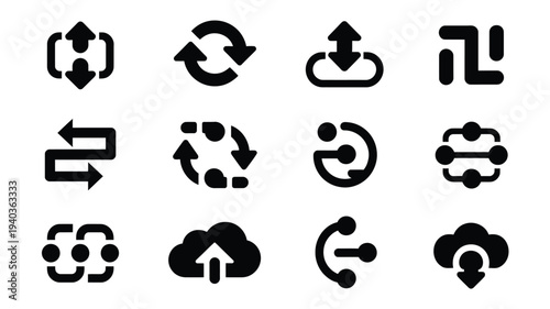 Minimalist data network icons set for digital technology and communication concepts