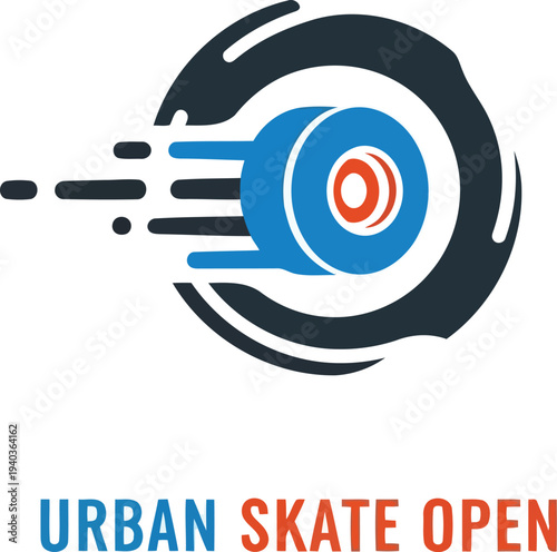 Modern Urban Skate Open Logo with Dynamic Wheel and Bold Typography for Sports Event Branding
