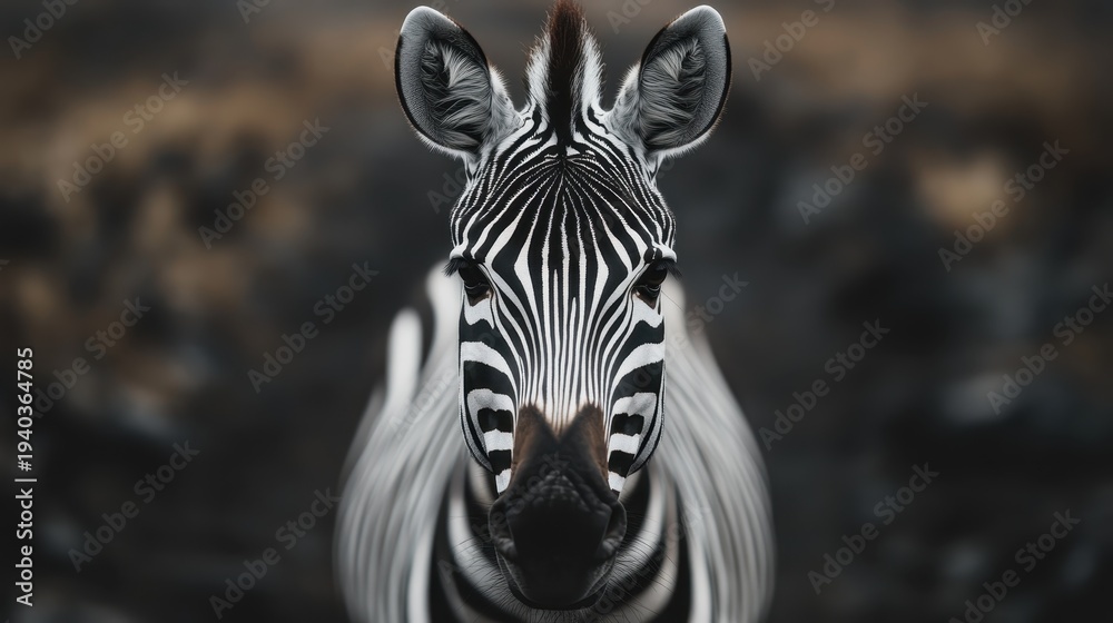 Fototapeta premium This striking close-up captures the unique stripes and captivating gaze of a zebra in its natural habitat, showcasing the beauty of wildlife and nature's design.