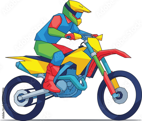 Colorful motocross rider illustration on dirt bike in protective gear, vector sports design