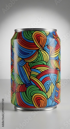 Colorful Can with Swirling Pattern Design.