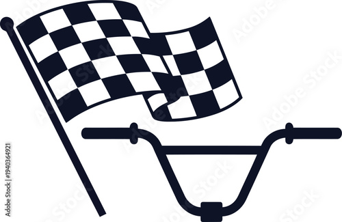 BMX Bicycle Handlebar with Checkered Racing Flag Vector Icon for Sports and Competition Design