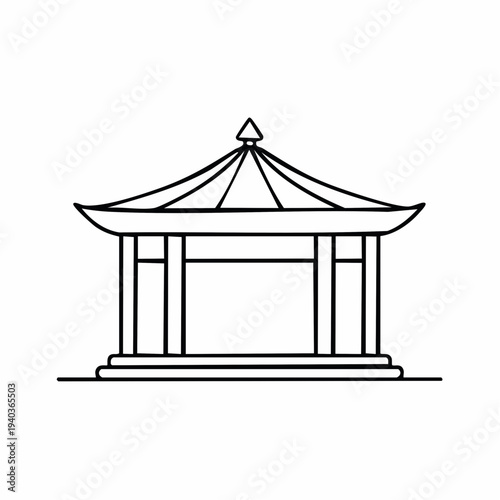Simple line drawing of a traditional Asian-style pavilion or gazebo.