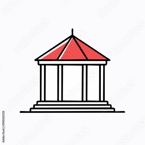 Simple line drawing of a gazebo with red roof.