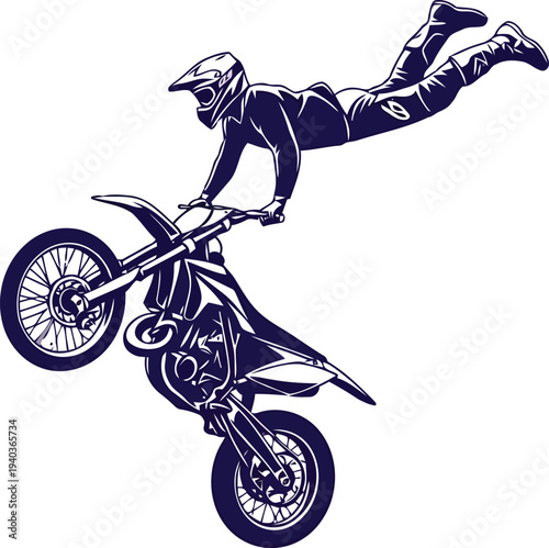 Extreme Motocross Stunt Rider Performing Freestyle Trick Vector Illustration