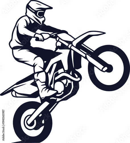 Motocross Rider Performing Wheelie on Dirt Bike Vector Illustration for Extreme Sports Design