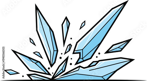 Vector illustration of shattered blue glass shards isolated on white background for design and animation