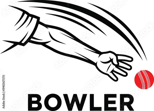 Cricket Bowler Arm Throwing Red Ball Vector Illustration for Sports Branding and Logos