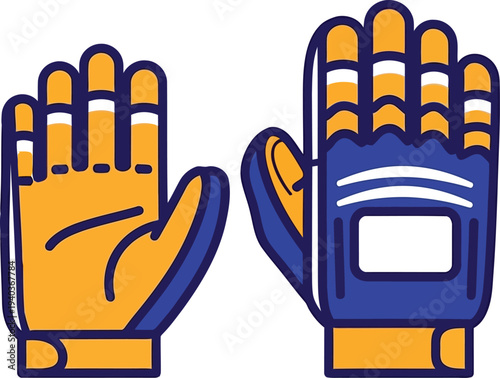 Vector illustration of yellow and blue sports gloves for outdoor activities and athletic protection