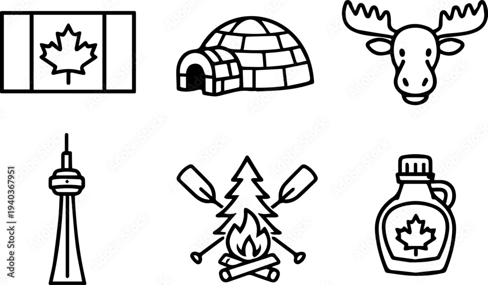 Obraz premium Canada culture travel symbols icons. Vector