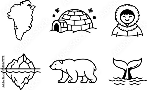 Arctic wildlife polar nature icons
