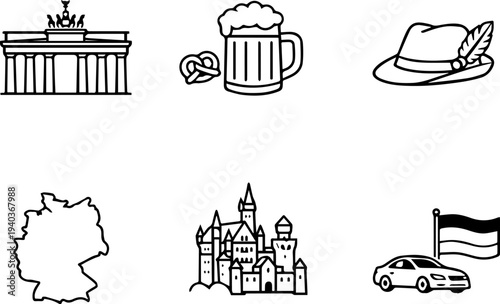 Germany culture landmarks symbols line icons
