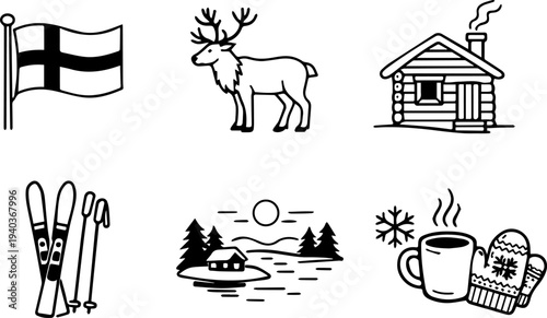 Finland winter nature travel icons