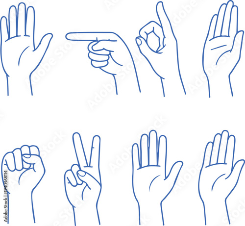 line art hands and gestures icons set