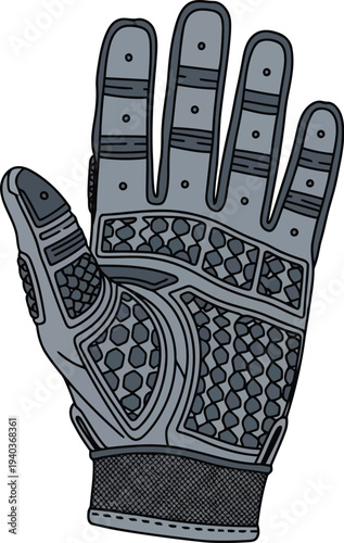 Protective industrial work glove illustration with reinforced grip and ergonomic design