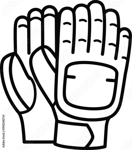 Black and White Line Art Illustration of Protective Sports Gloves Isolated on White Background