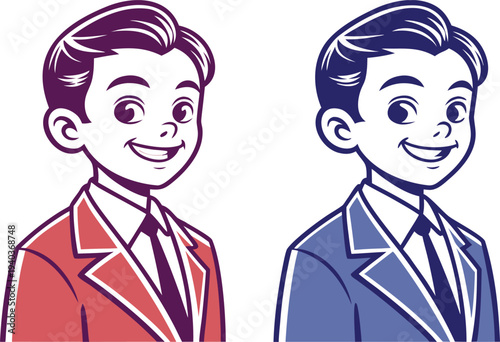 Young Boy in Suit Smiling. Smiling Young Boy Wearing Suit. Happy Boy in Formal Suit. Confident Young Boy in Suit. Smiling Child in Formal Outfit. Young Gentleman Smiling Portrait. Stylish Young Boy