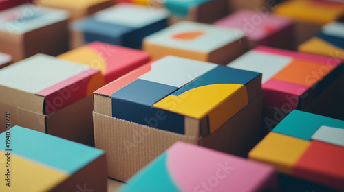 Close-up of custom printed cardboard package mockup with vibrant branding colors and clean logo placement