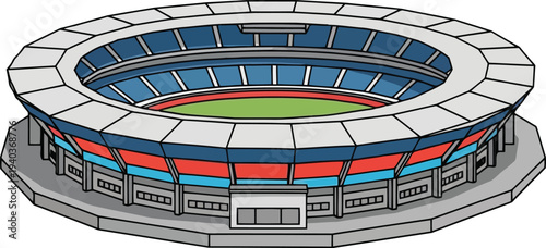 Vector illustration of modern sports stadium arena with empty seats and green field