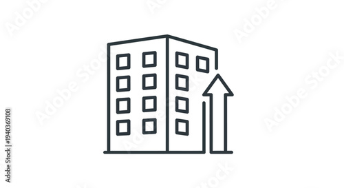 Icon of a building with an upward arrow indicating growth