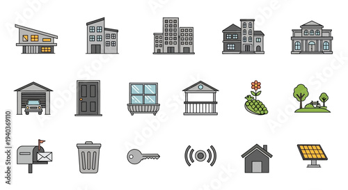 Collection of house and building related icons
