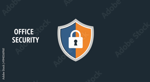 Office security icon with a padlock on a shield.