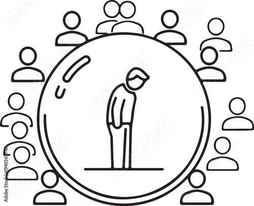 Silhouette of a man isolated on transparent background surrounded by people
