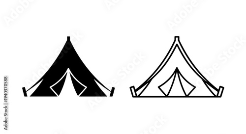A-Frame Camping Tent Icon Set for Outdoor Adventure and Travel