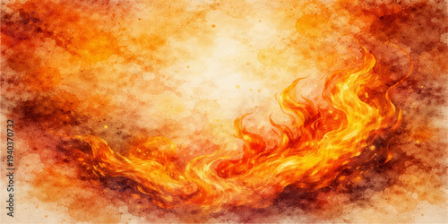 Red burning flames and hot orange texture create a powerful inferno explosion with yellow light and smoke patterns in a motion illustration art background
