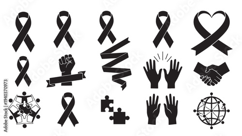 Set of 15 awareness ribbon icons vector